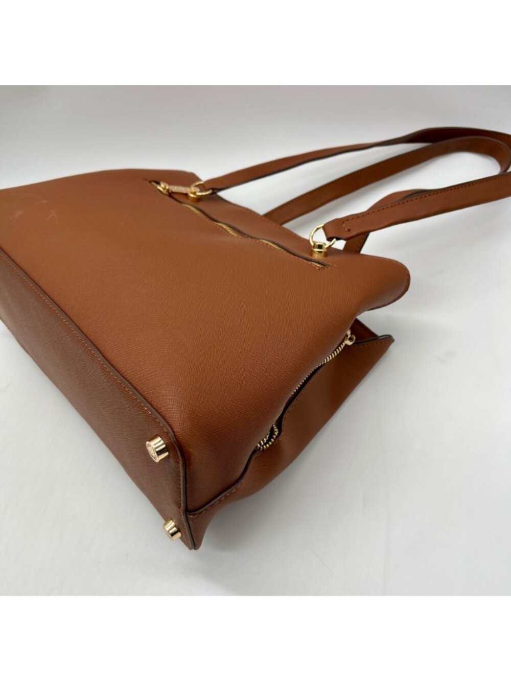 Anne Klein Brown Faux Leather Medium Triple Compartment Satchel Bag - Picture 8 of 12